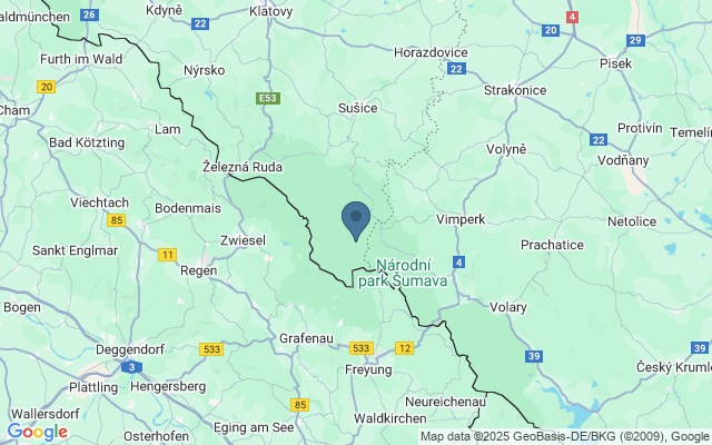 Kaart met locatie Nationaal Park Sumava